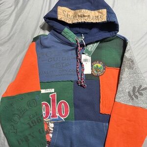 Ralph Lauren Polo Patchwork fleece hoodie- Dark cobalt